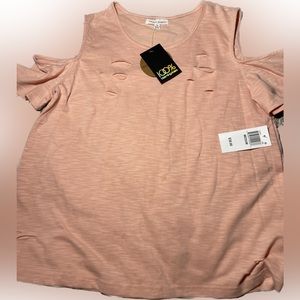 HONEY PUNCH Short Sleeve Ripped Front Cold Shoulder Women’s T-Shirt Size M